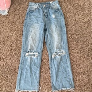 SHEIN Light Blue Distressed Wide-Leg Jeans